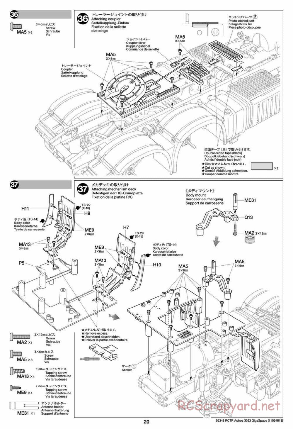 Tamiya - Mercedes-Benz Actros 3363 6x4 GigaSpace Tractor Truck Chassis - Manual - Page 20