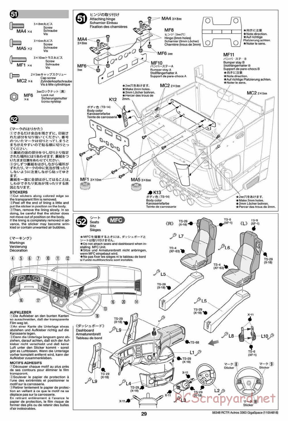 Tamiya - Mercedes-Benz Actros 3363 6x4 GigaSpace Tractor Truck Chassis - Manual - Page 29