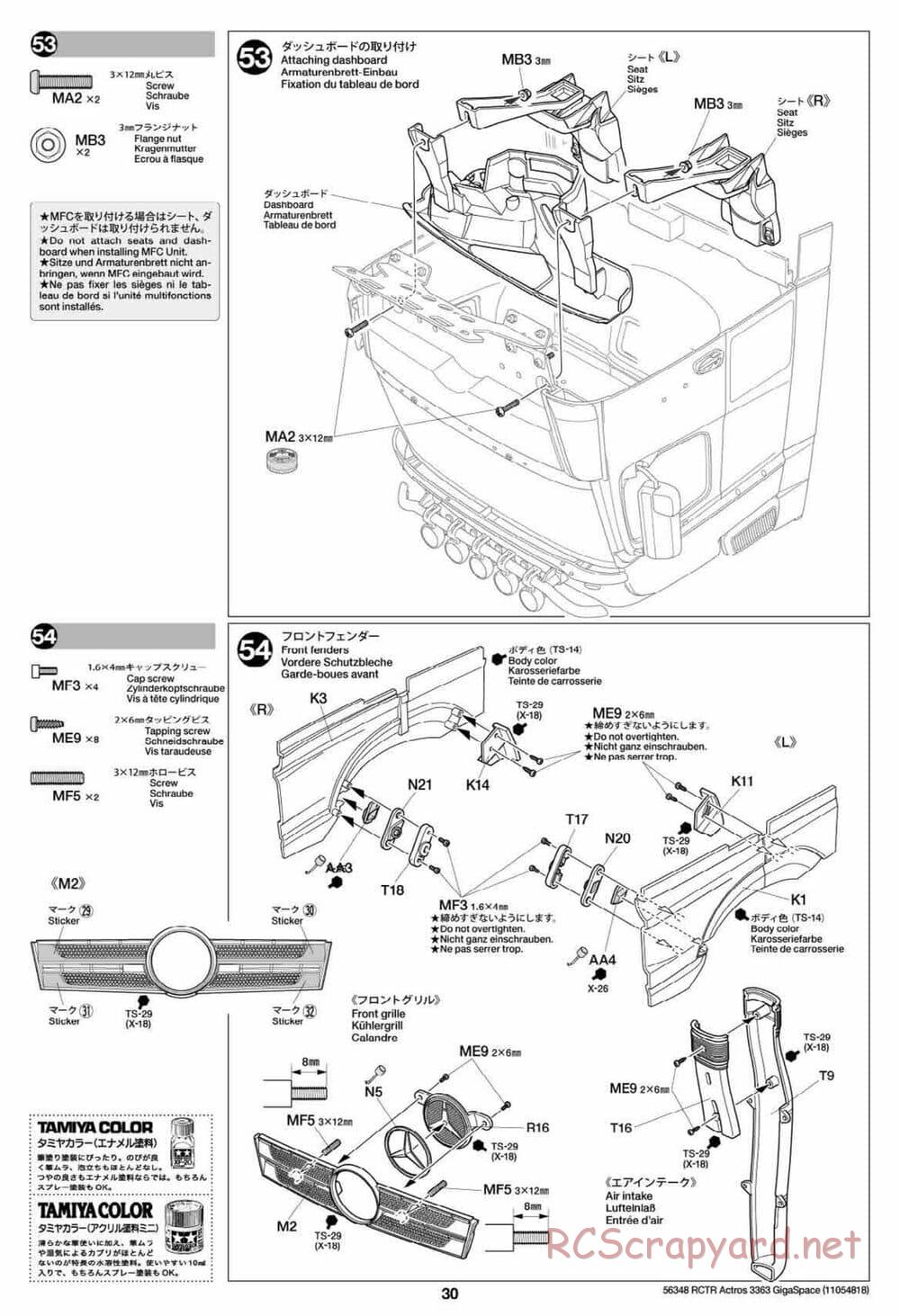 Tamiya - Mercedes-Benz Actros 3363 6x4 GigaSpace Tractor Truck Chassis - Manual - Page 30