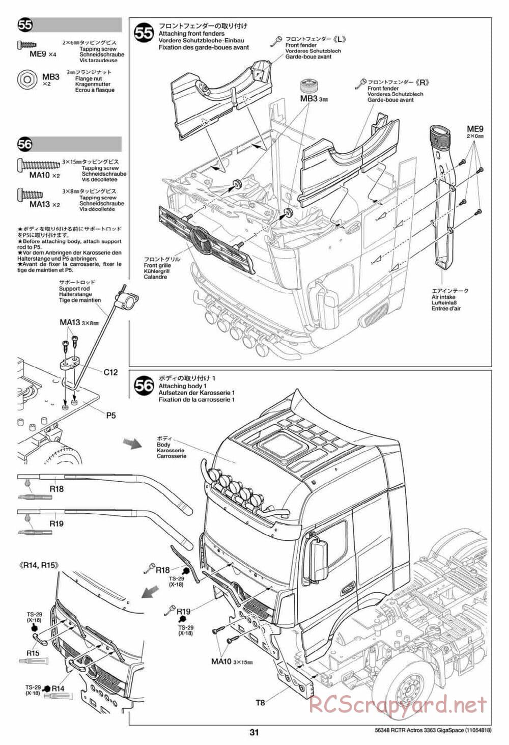 Tamiya - Mercedes-Benz Actros 3363 6x4 GigaSpace Tractor Truck Chassis - Manual - Page 31