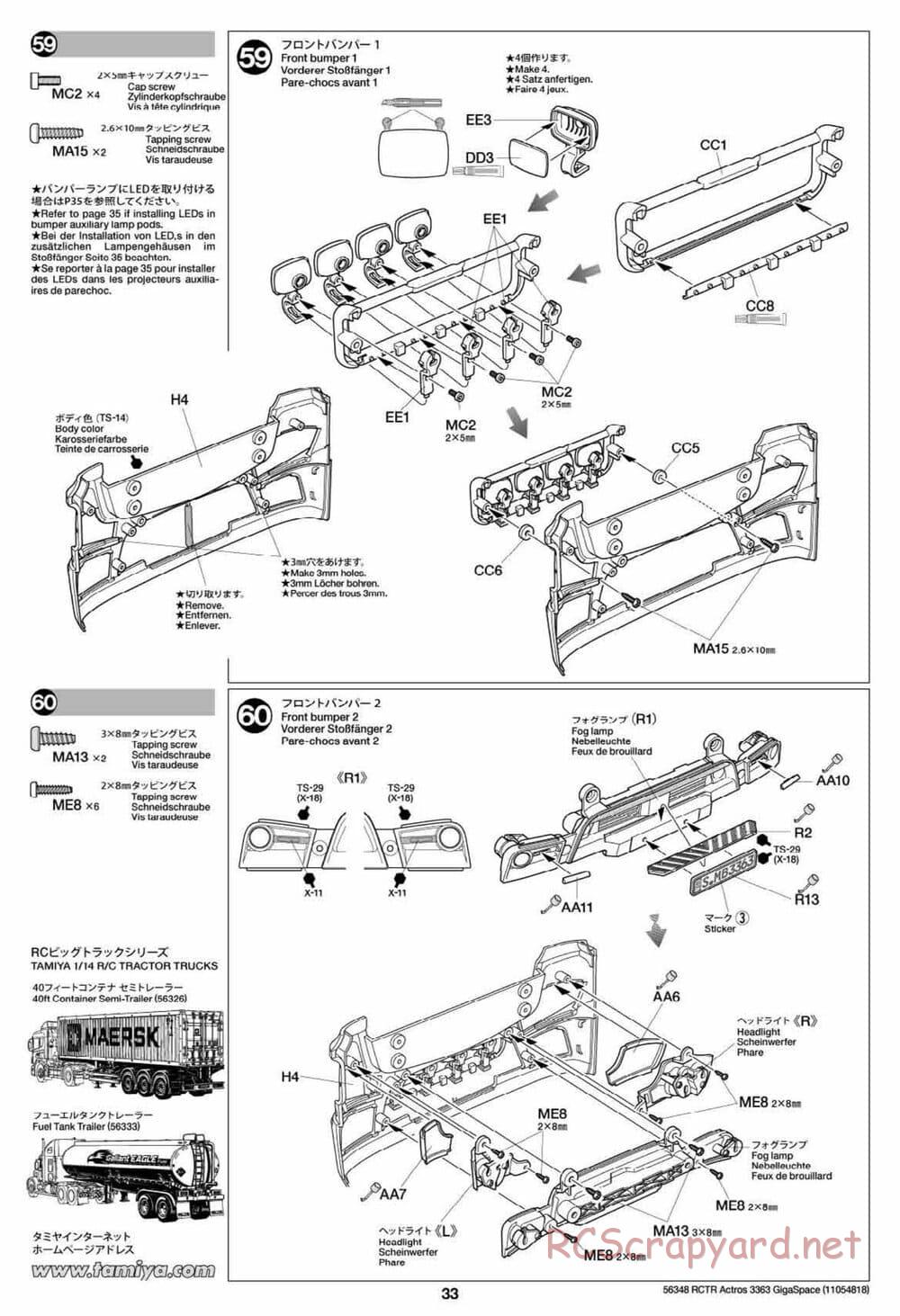 Tamiya - Mercedes-Benz Actros 3363 6x4 GigaSpace Tractor Truck Chassis - Manual - Page 33