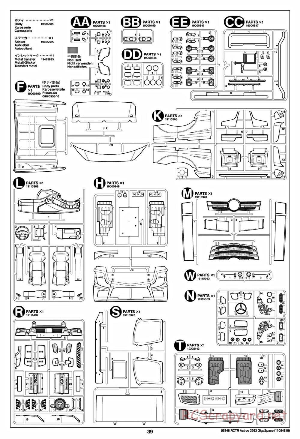 Tamiya - Mercedes-Benz Actros 3363 6x4 GigaSpace Tractor Truck Chassis - Manual - Page 39