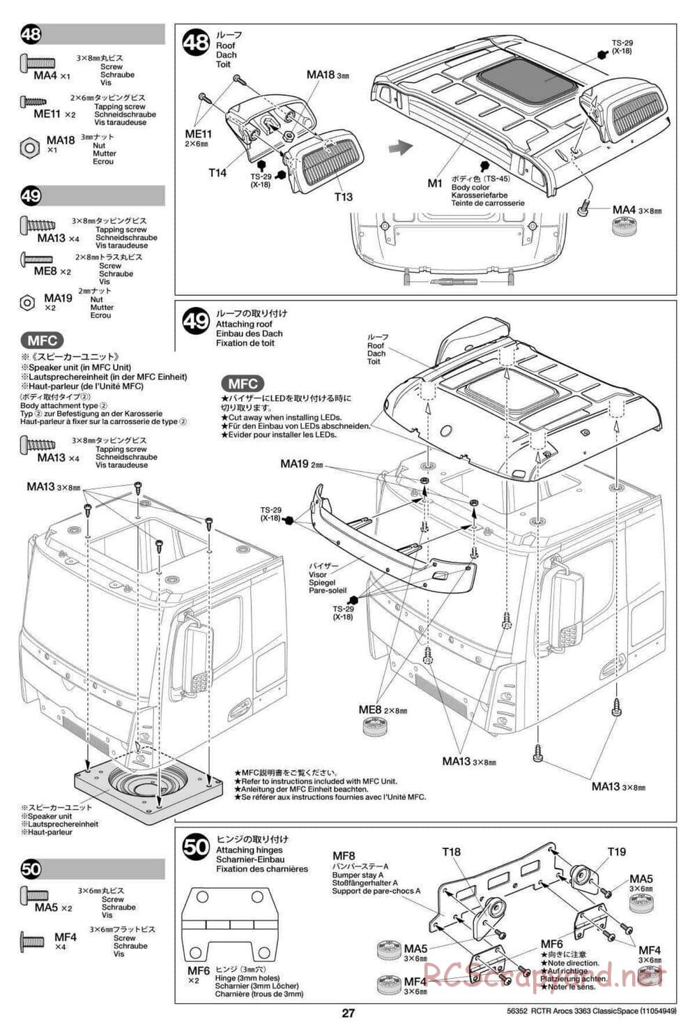 Tamiya - Mercedes-Benz Arocs 3363 6x4 ClassicSpace - Manual - Page 27