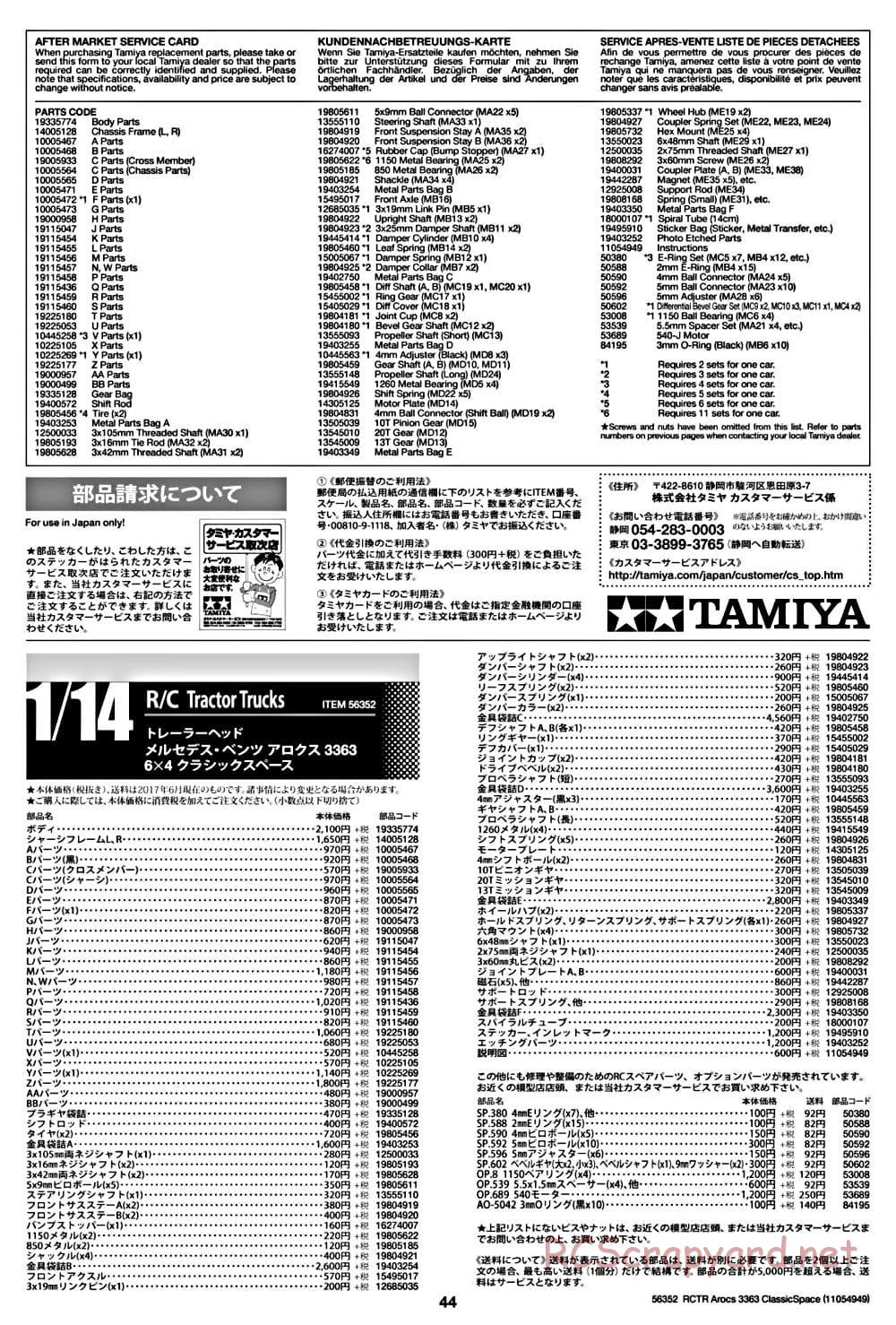 Tamiya - Mercedes-Benz Arocs 3363 6x4 ClassicSpace - Manual - Page 44