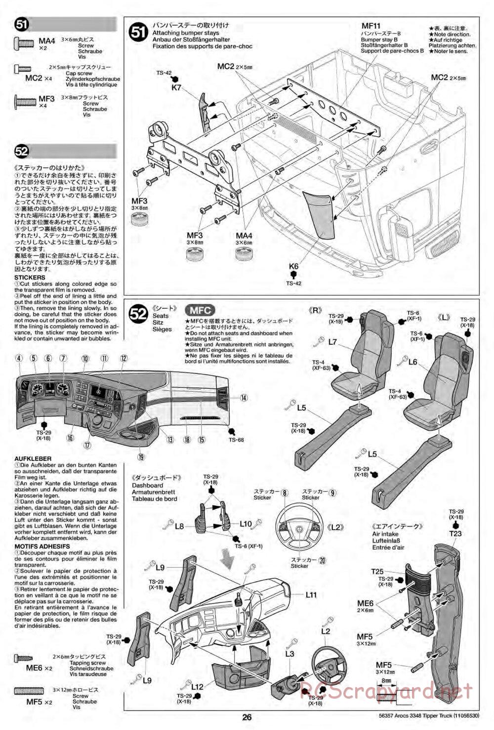 Tamiya - Mercedes-Benz Arocs 3348 6x4 Tipper Truck Chassis - Manual - Page 26