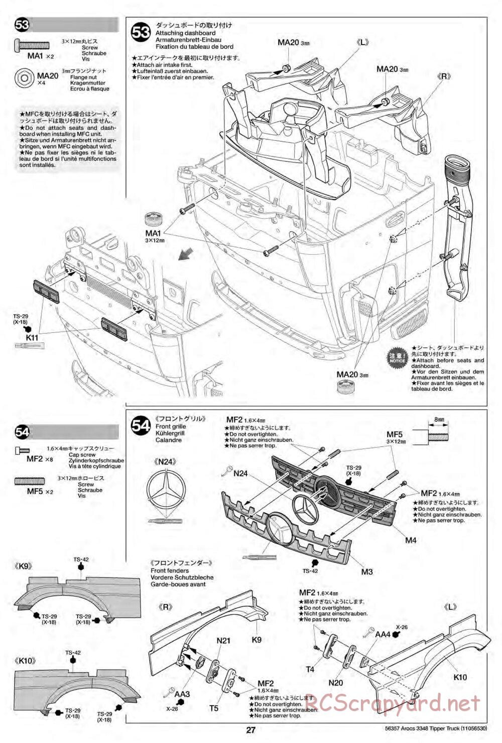 Tamiya - Mercedes-Benz Arocs 3348 6x4 Tipper Truck Chassis - Manual - Page 27