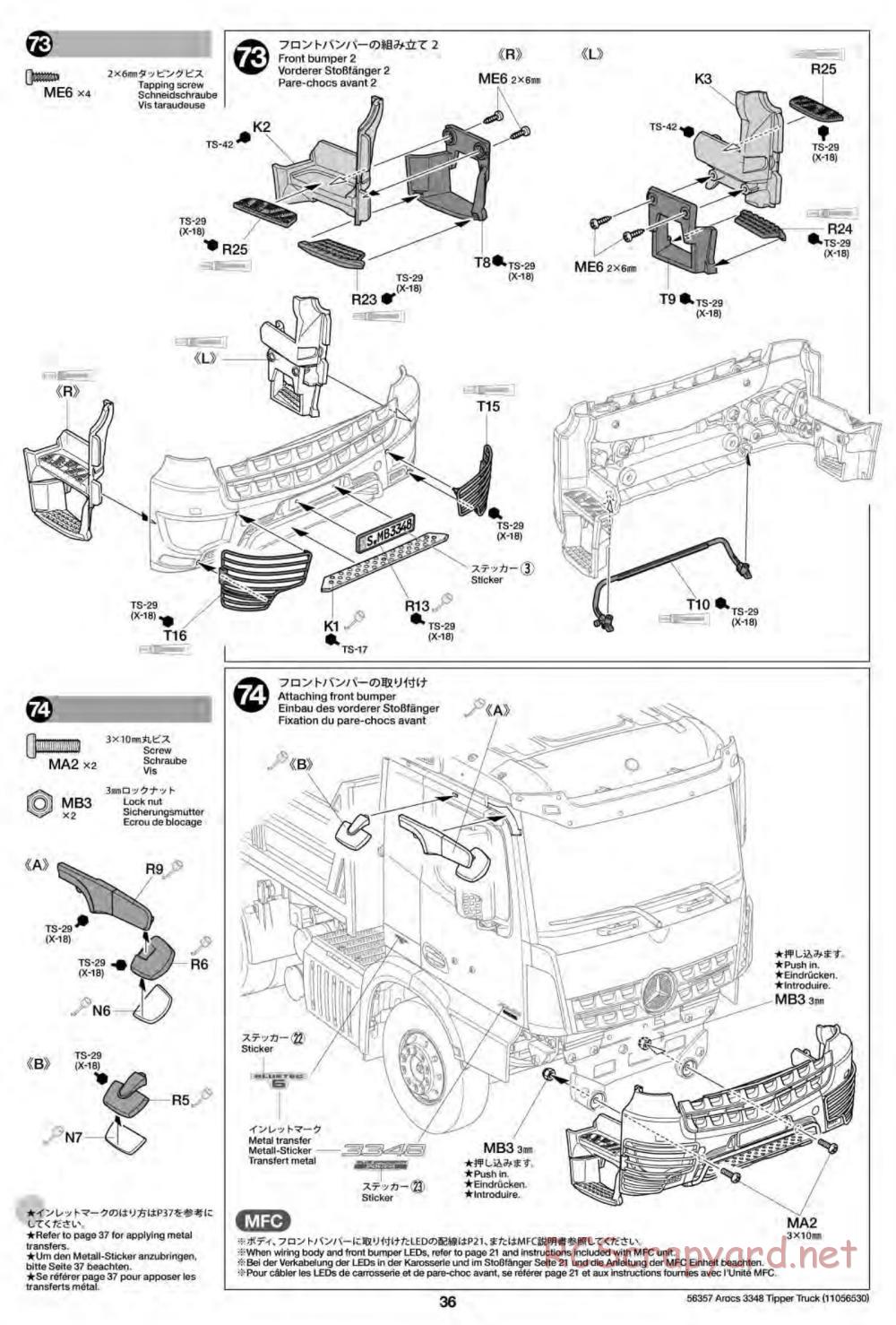 Tamiya - Mercedes-Benz Arocs 3348 6x4 Tipper Truck Chassis - Manual - Page 36
