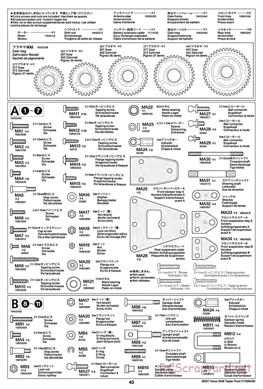 Tamiya - Mercedes-Benz Arocs 3348 6x4 Tipper Truck Chassis - Manual - Page 43
