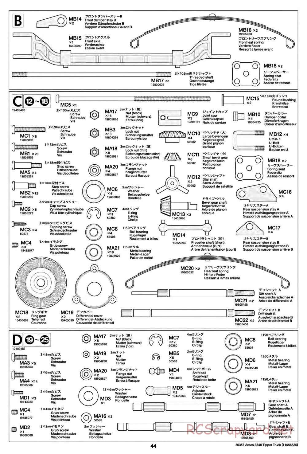 Tamiya - Mercedes-Benz Arocs 3348 6x4 Tipper Truck Chassis - Manual - Page 44