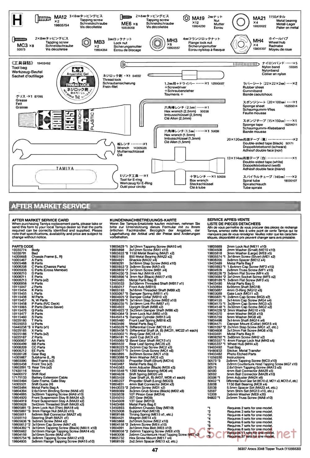 Tamiya - Mercedes-Benz Arocs 3348 6x4 Tipper Truck Chassis - Manual - Page 47