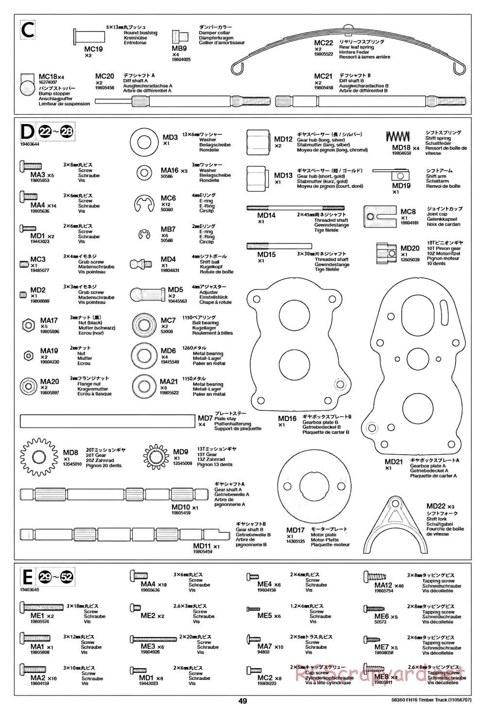 Tamiya - Volvo FH16 Globetrotter 750 6x4 Timber Truck - Manual - Page 49