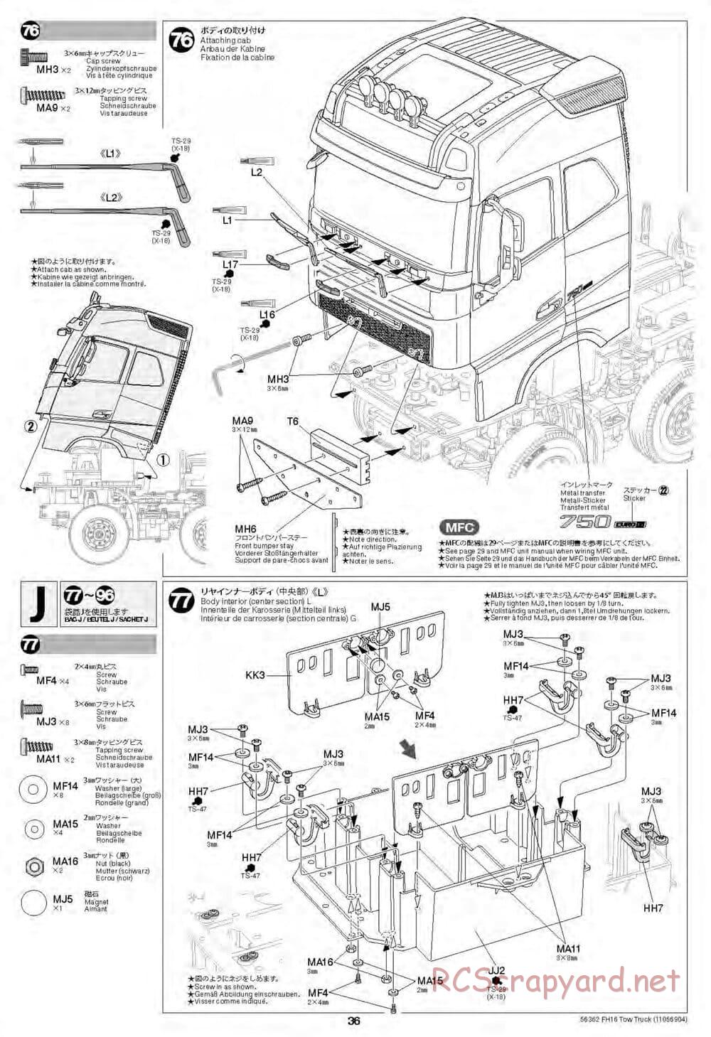 Tamiya - Volvo FH16 Globetrotter 750 8x4 Tow Truck - Manual - Page 36