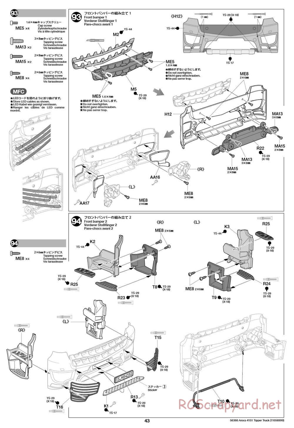 Tamiya - Mercedes-Benz Arocs 4151 8x4 Tipper Truck - Manual - Page 44