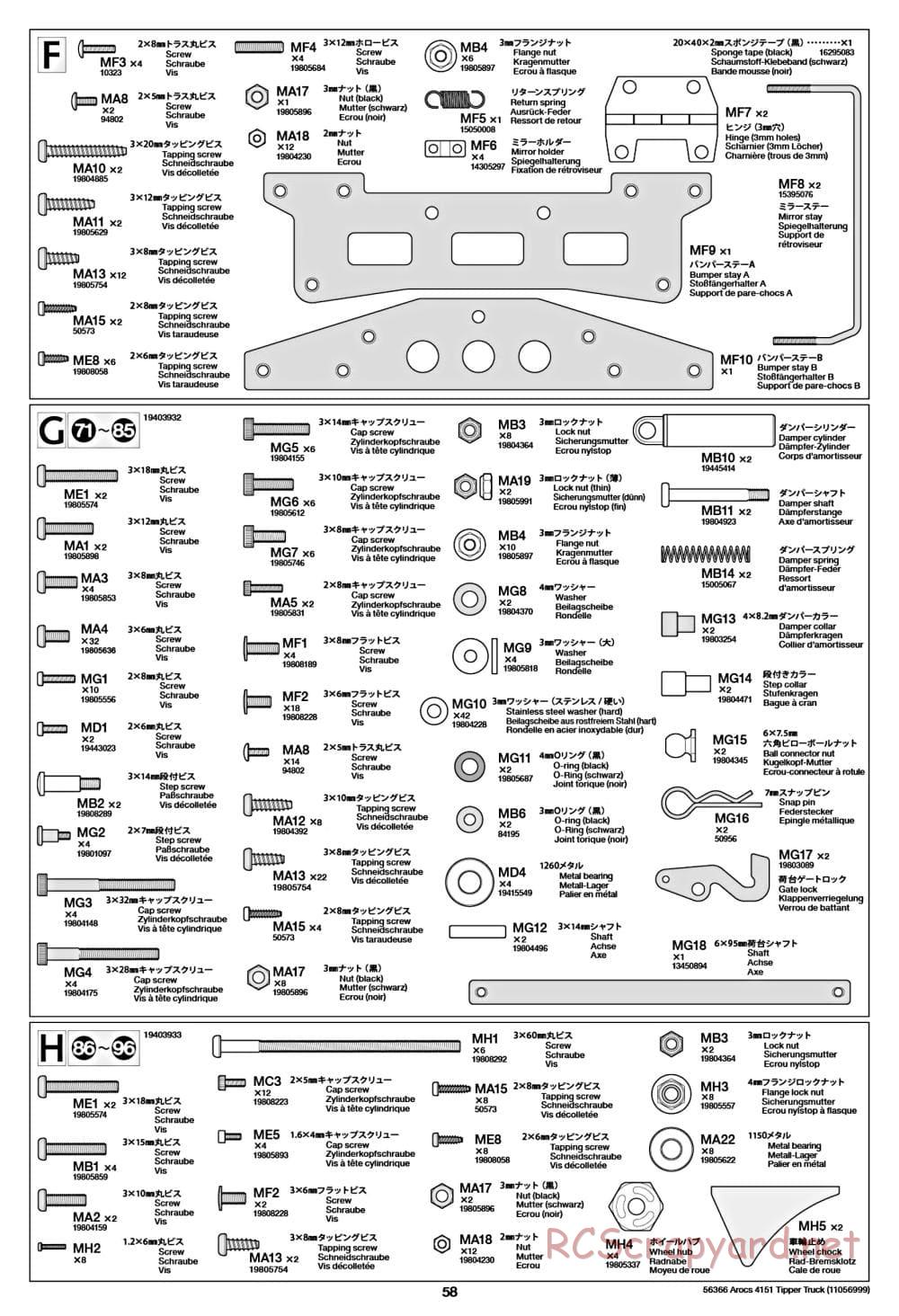 Tamiya - Mercedes-Benz Arocs 4151 8x4 Tipper Truck - Manual - Page 59