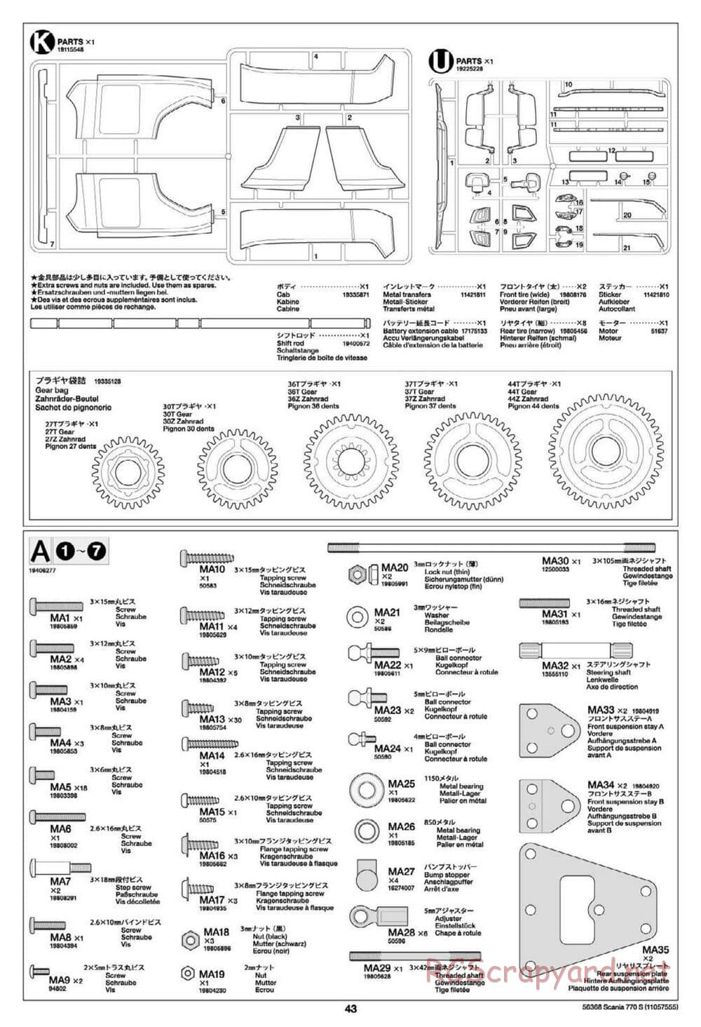 Tamiya - Scania 770S 6x4 Tractor Truck Chassis - Manual - Page 43