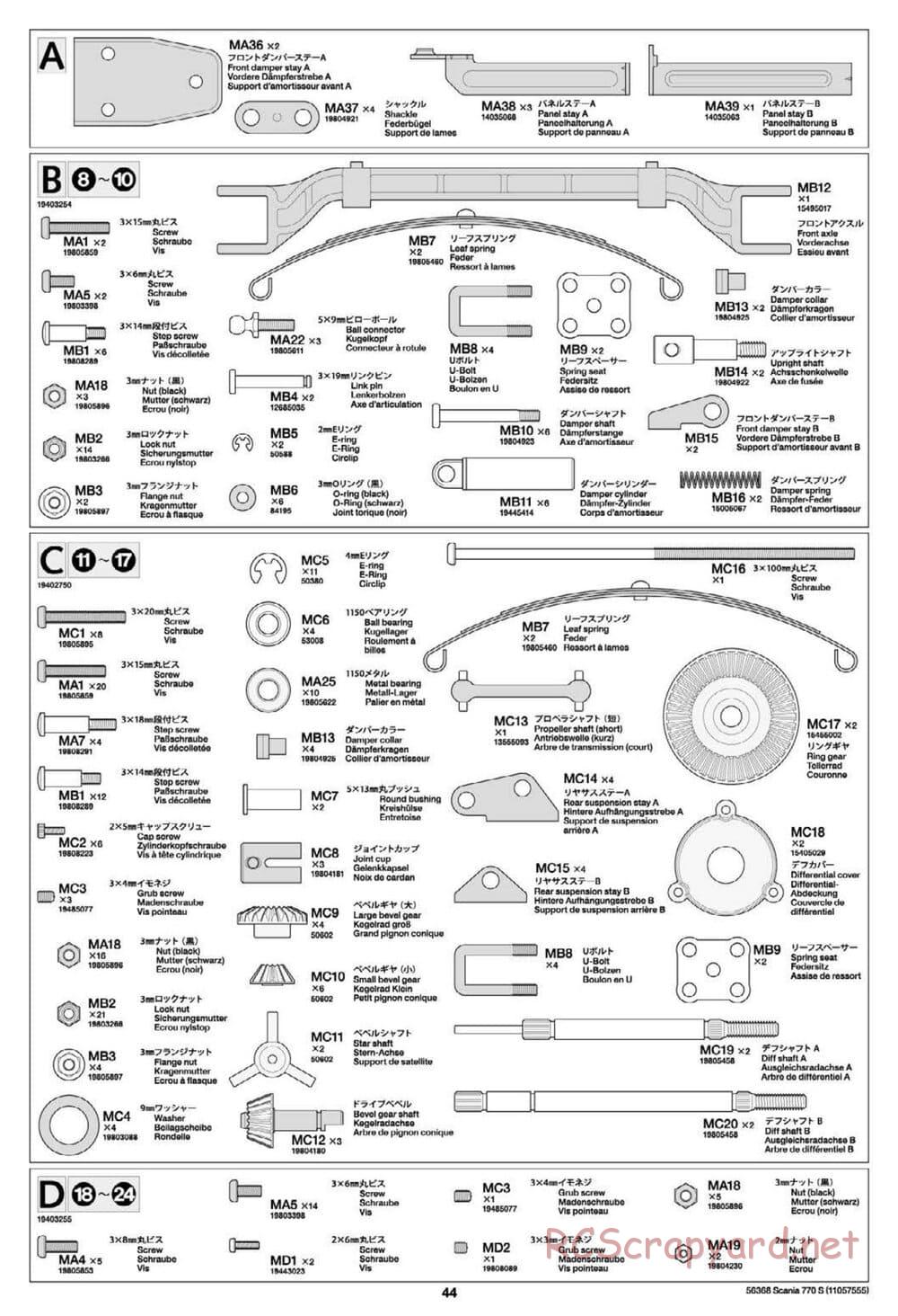 Tamiya - Scania 770S 6x4 Tractor Truck Chassis - Manual - Page 44