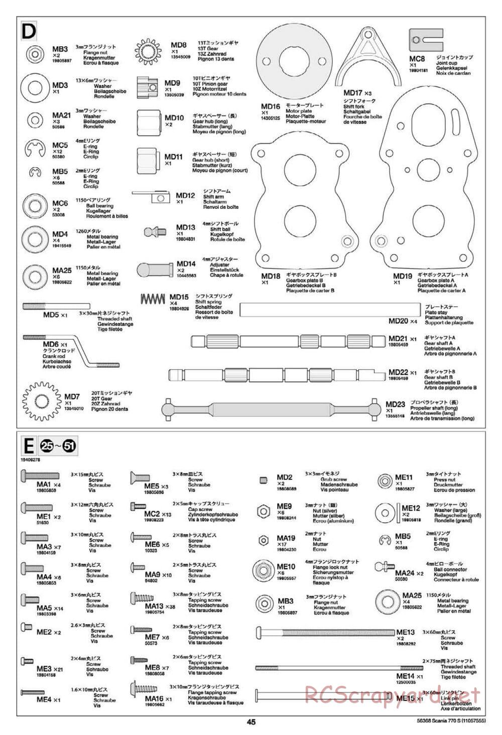 Tamiya - Scania 770S 6x4 Tractor Truck Chassis - Manual - Page 45