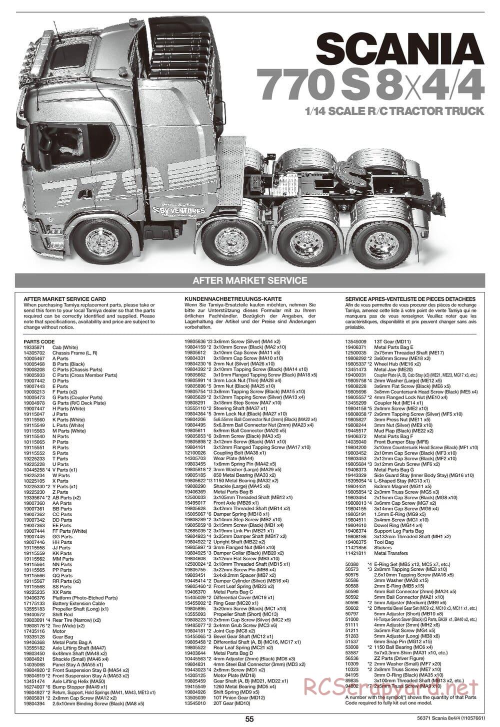 Tamiya - Scania 770 S 8x4/4 Chassis - Parts Manual - Page 9