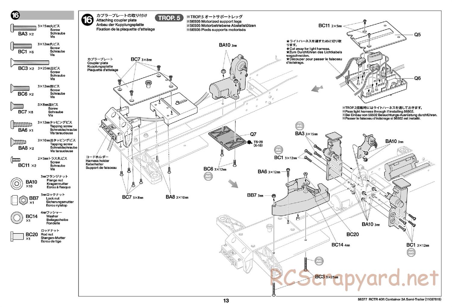 Tamiya - 40ft Container 3-Axle Semi-Trailer Chassis - Manual - Page 13