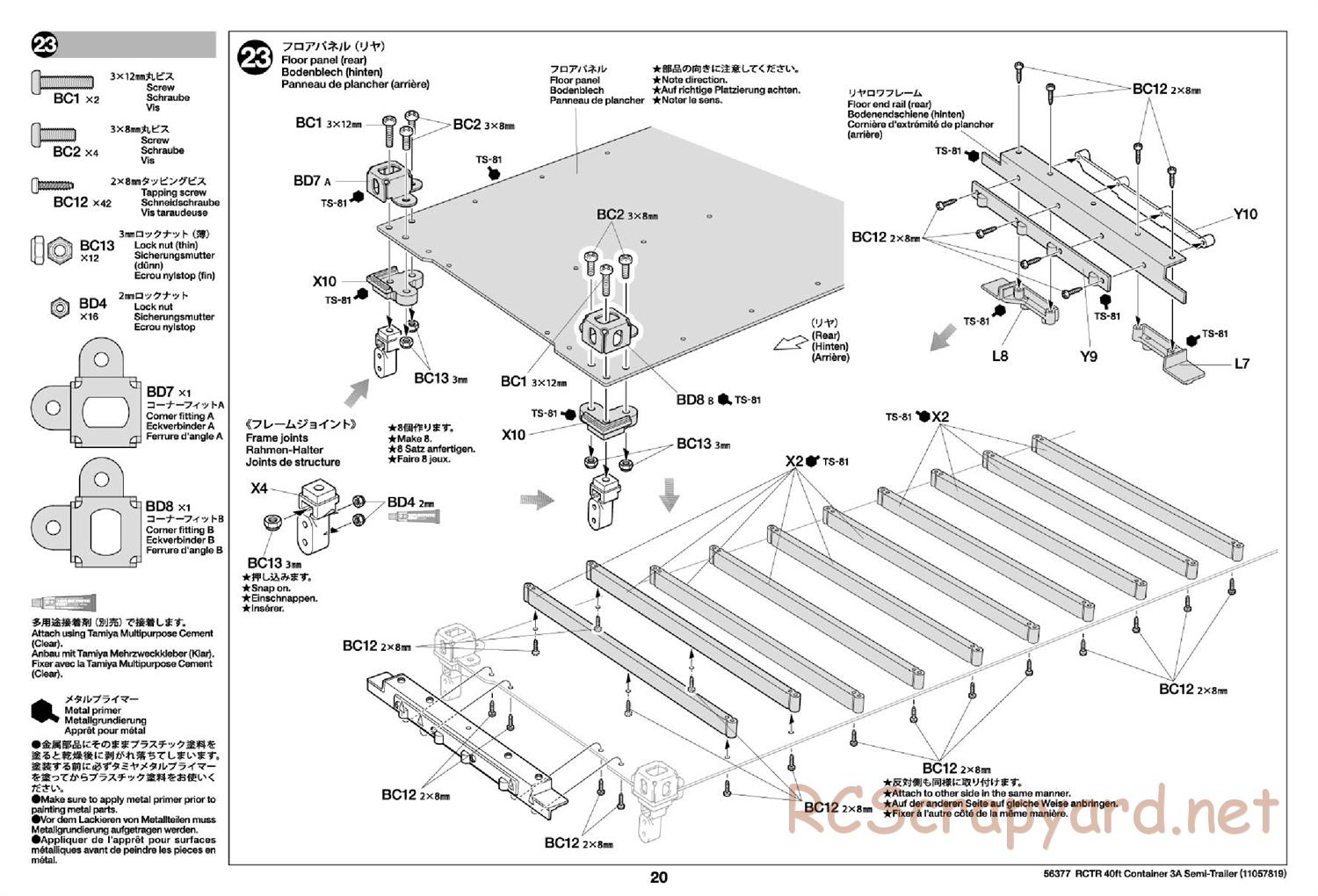 Tamiya - 40ft Container 3-Axle Semi-Trailer Chassis - Manual - Page 20