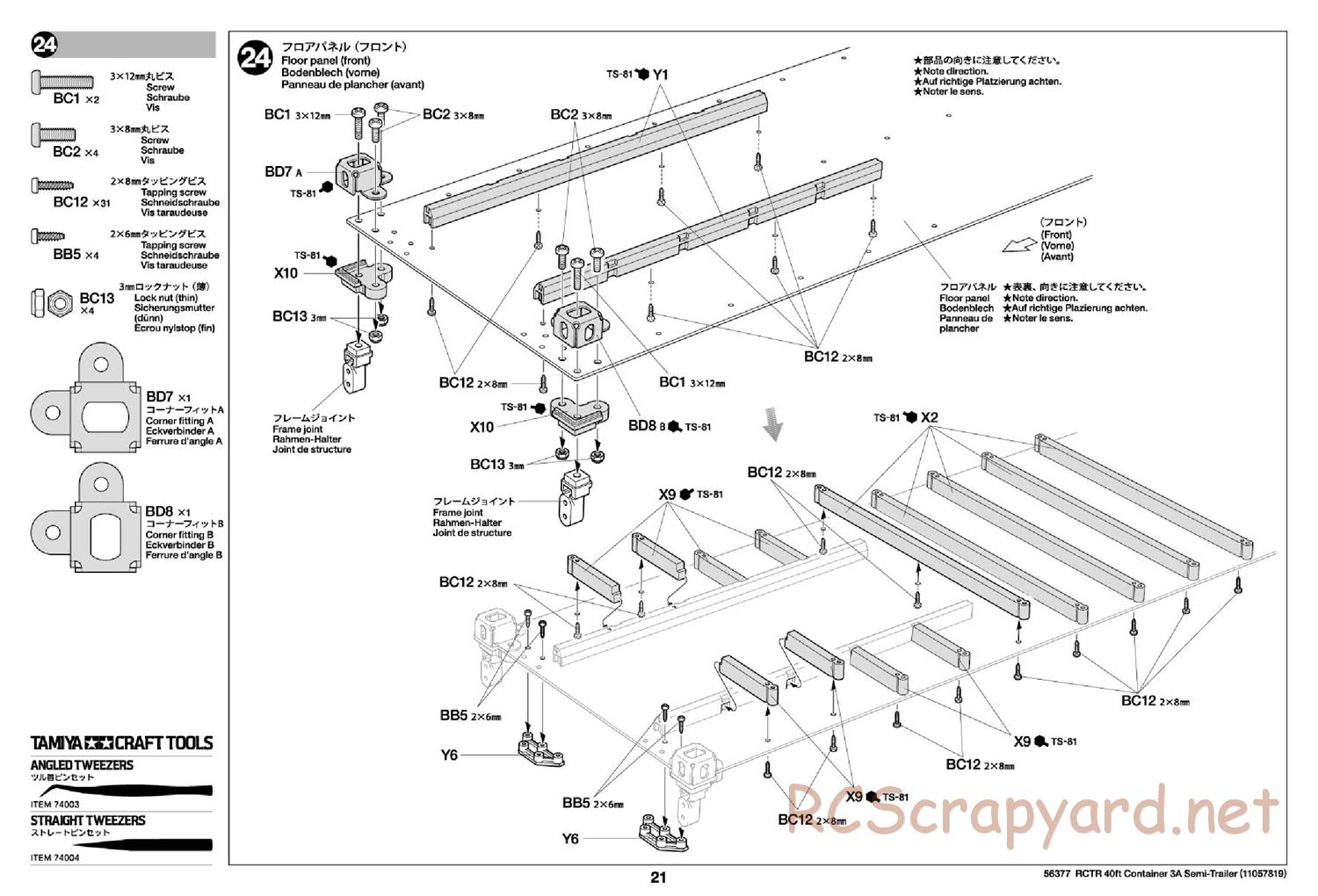 Tamiya - 40ft Container 3-Axle Semi-Trailer Chassis - Manual - Page 21