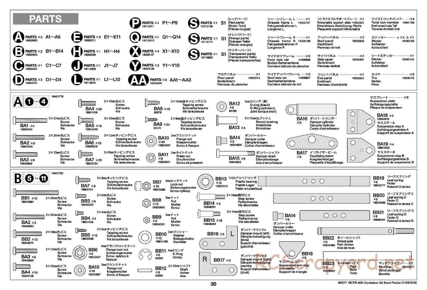 Tamiya - 40ft Container 3-Axle Semi-Trailer Chassis - Manual - Page 30