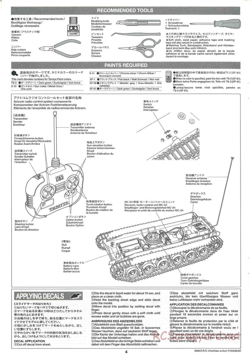 Tamiya - British Army Battle Tank Cheiftain - 1/25 Scale Chassis - Manual - Page 4