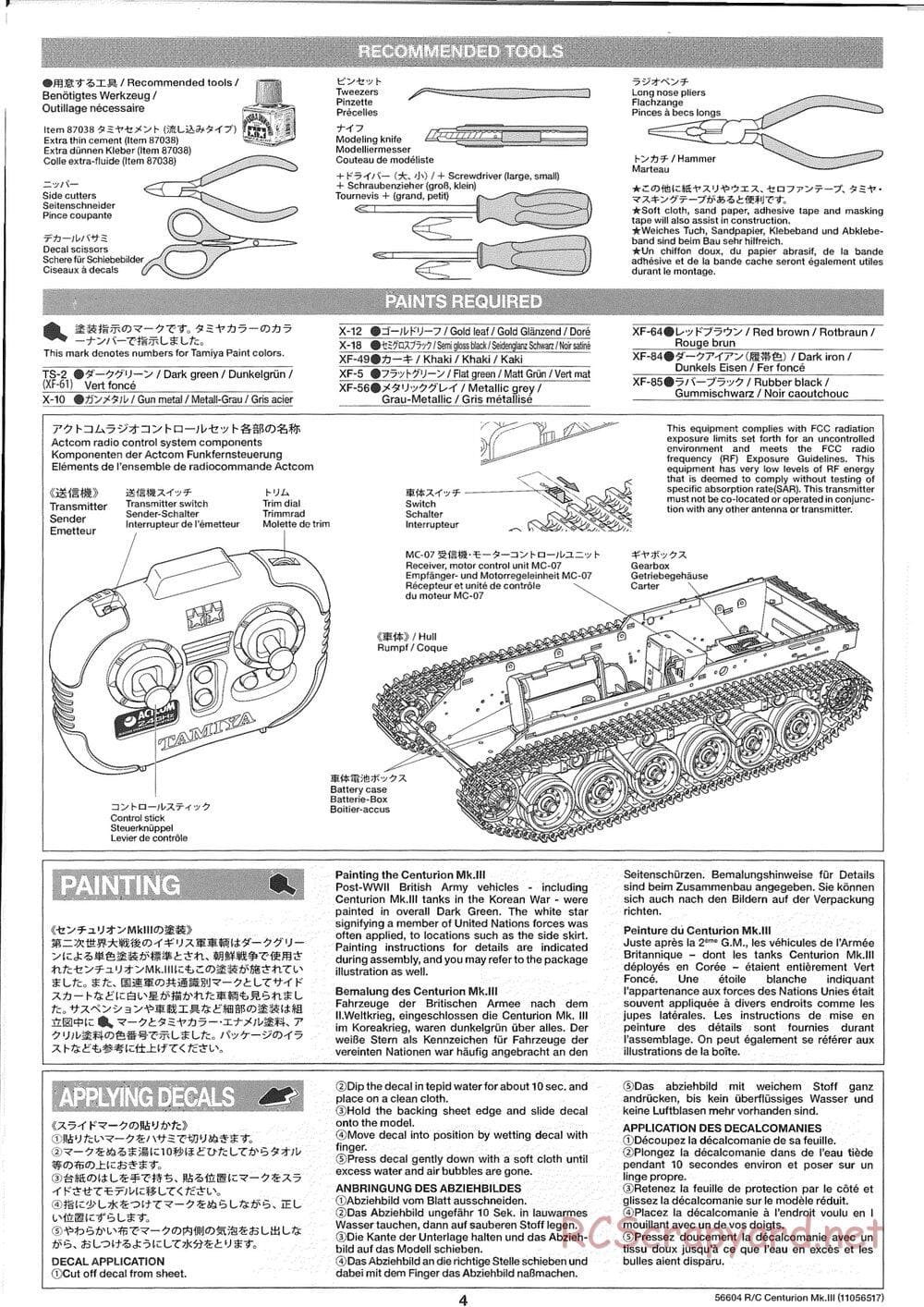 Tamiya - British Tank Centurion Mk.III - 1/25 Scale Chassis - Manual - Page 4