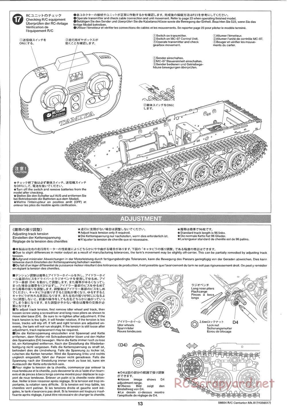 Tamiya - British Tank Centurion Mk.III - 1/25 Scale Chassis - Manual - Page 13