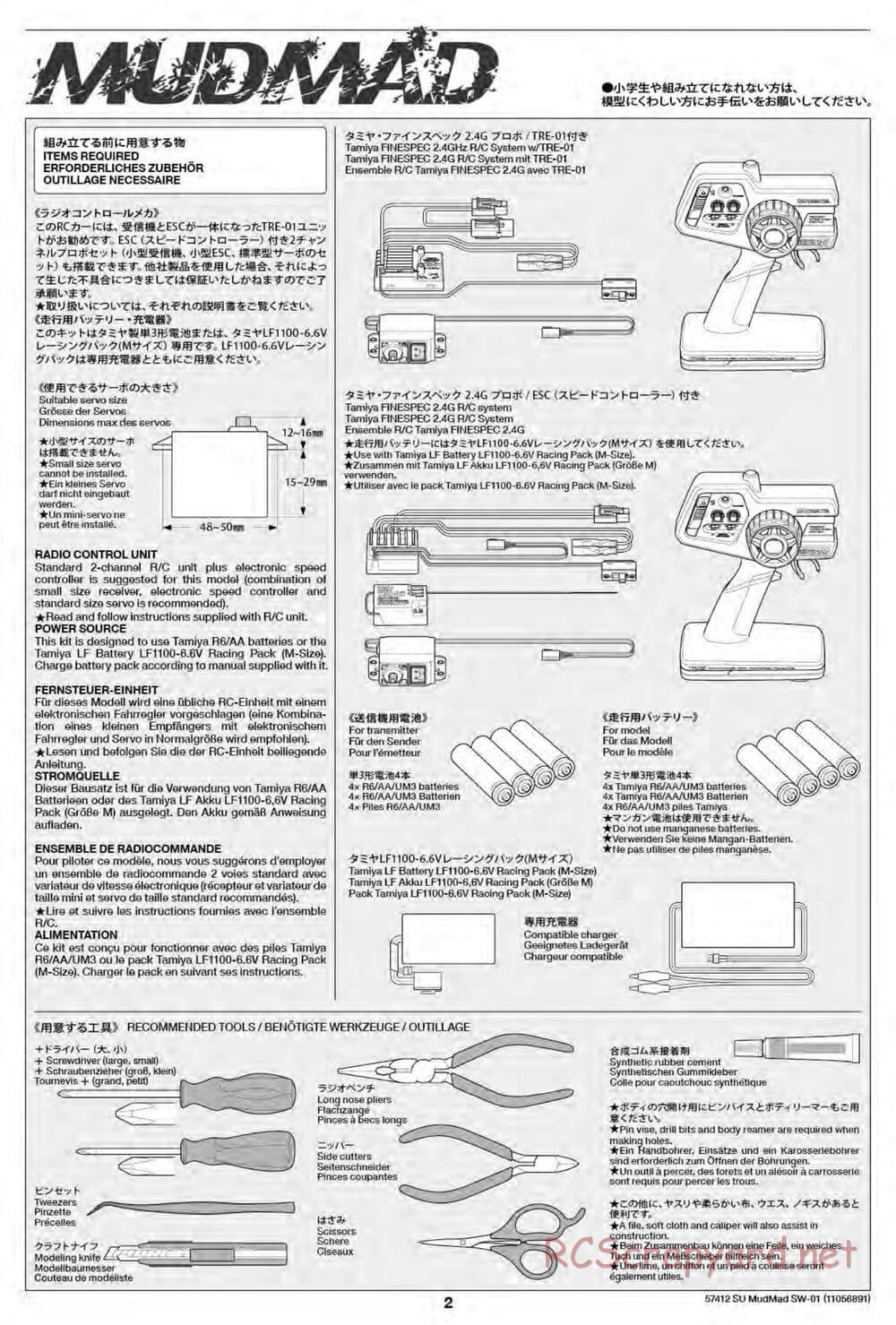 Tamiya - MudMad - SW-01 Chassis - Manual - Page 2