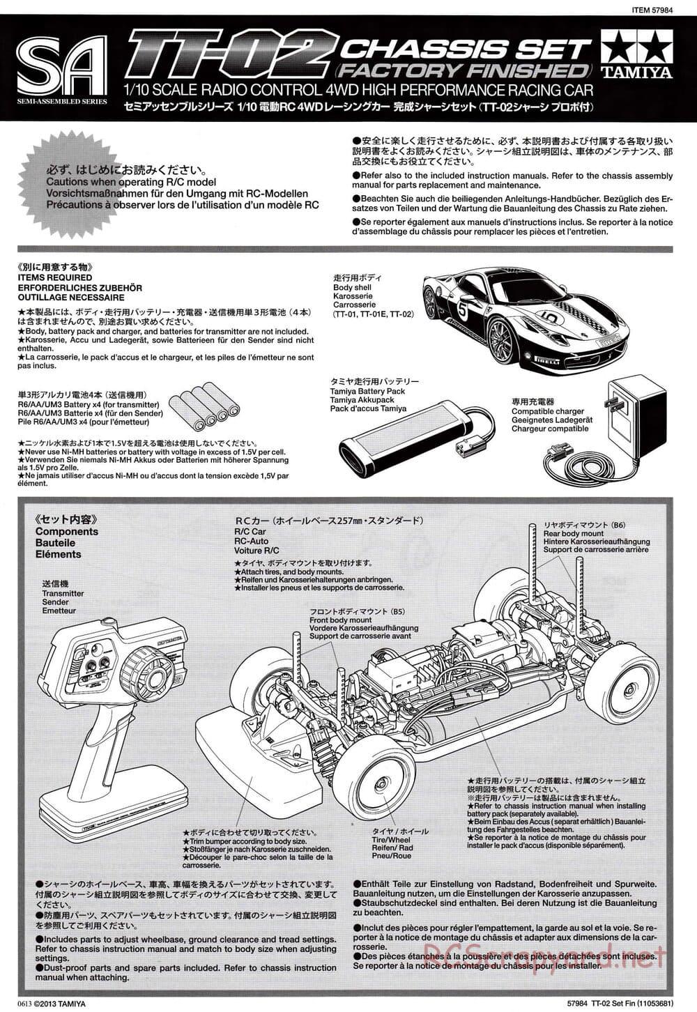 Tamiya - SA TT-02 Semi-Assembled Chassis - Manual - Page 1