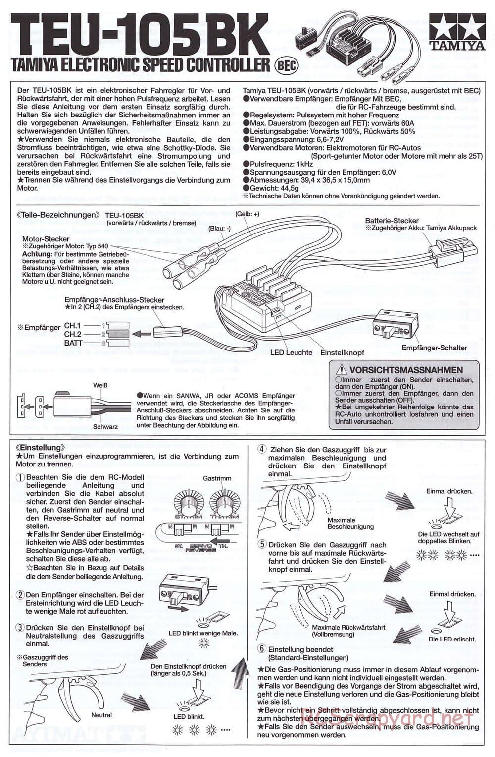 Tamiya - SA TT-02 ESC - Manual - Page 1