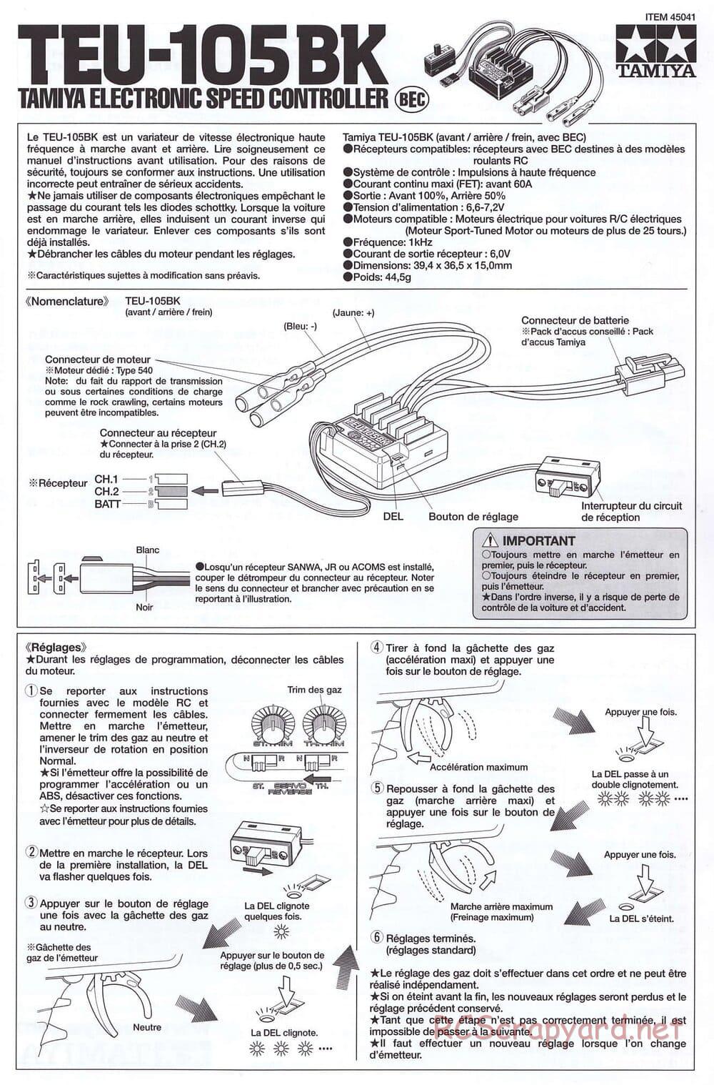 Tamiya - SA TT-02 ESC - Manual - Page 3