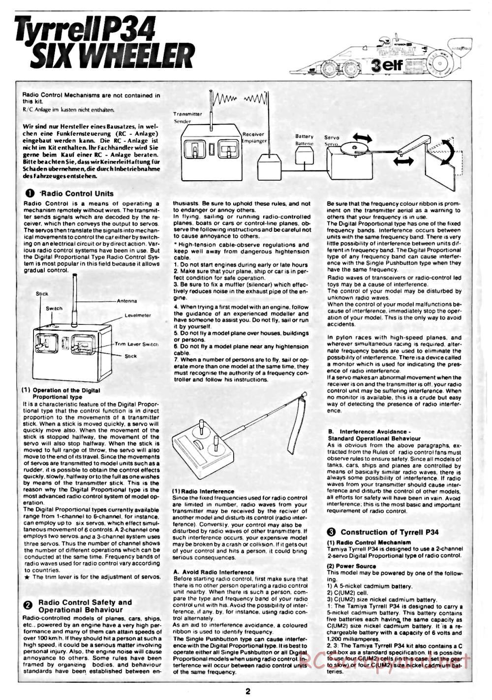Tamiya - Tyrrell P34 Six Wheeler - 58003 - Manual - Page 2