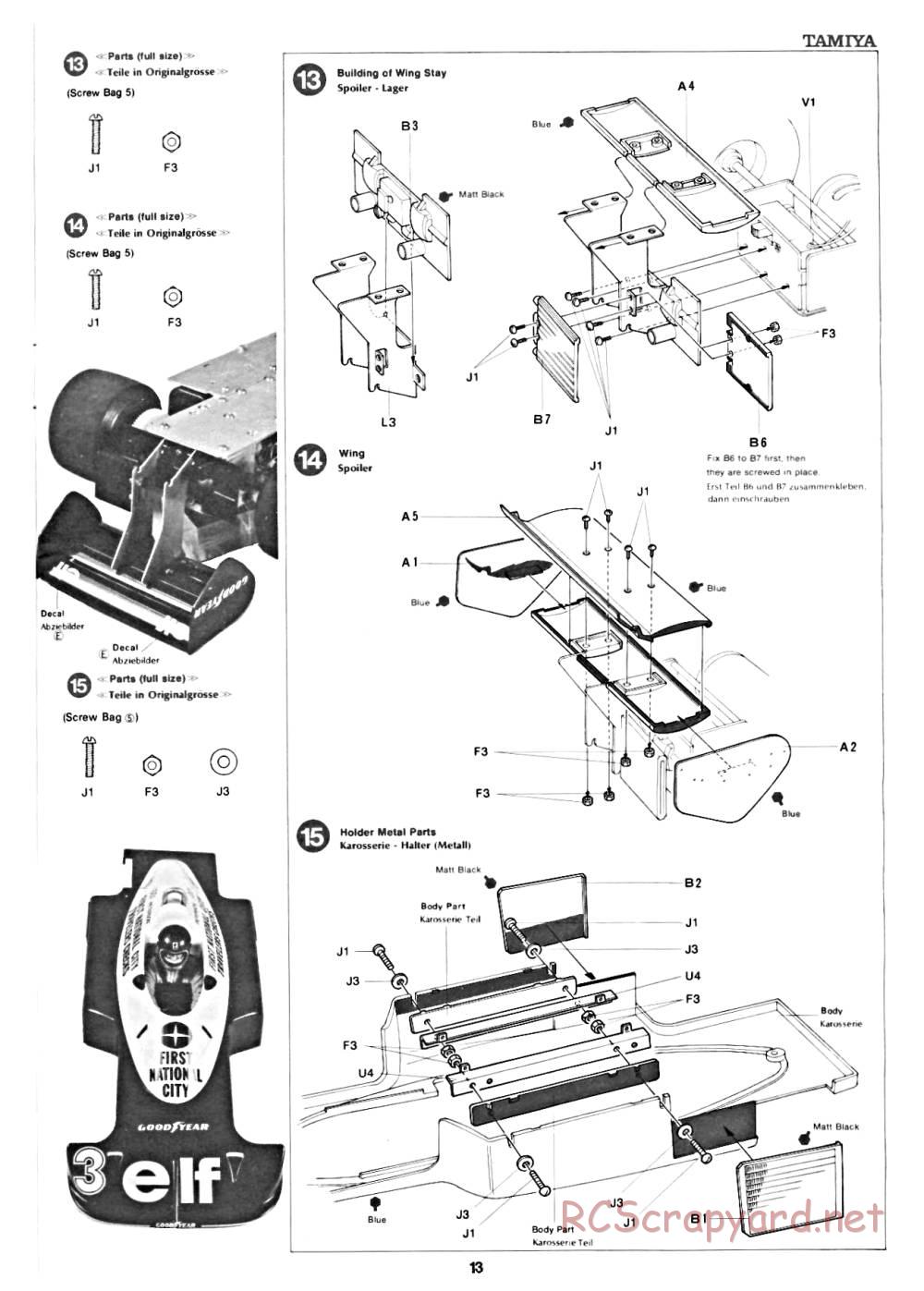 Tamiya - Tyrrell P34 Six Wheeler - 58003 - Manual - Page 13