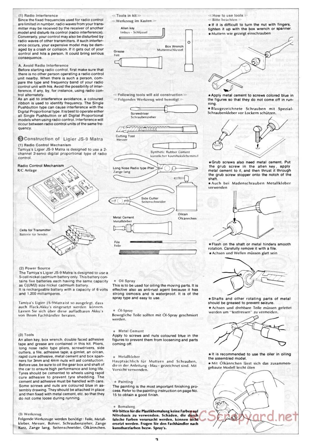Tamiya - Ligier JS9 Matra - 58010 - Manual - Page 3