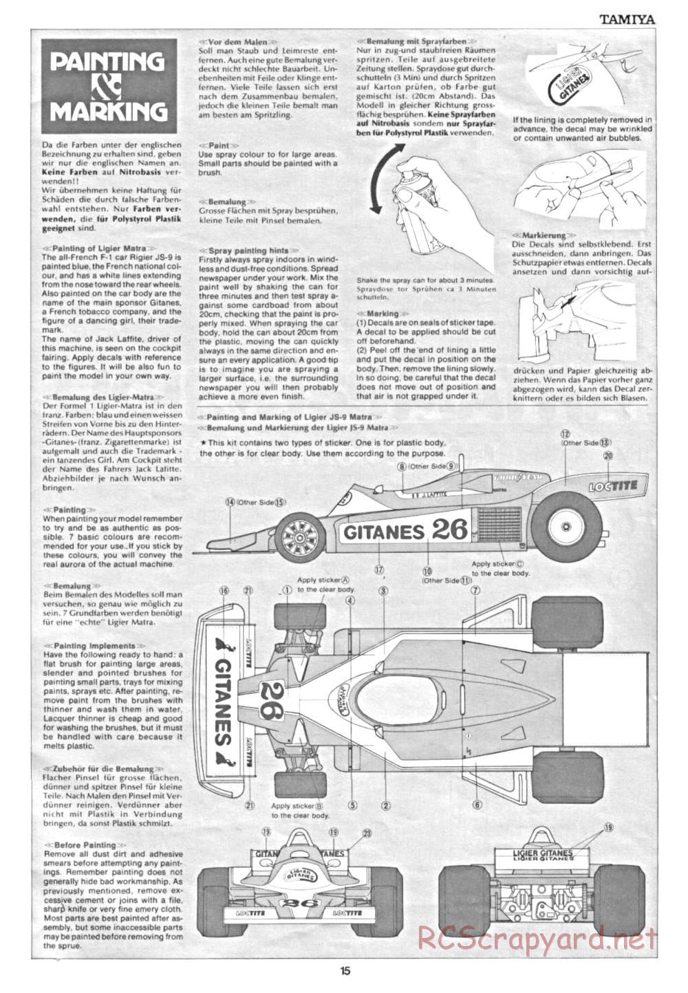 Tamiya - Ligier JS9 Matra (CS) - 58012 - Manual - Page 15