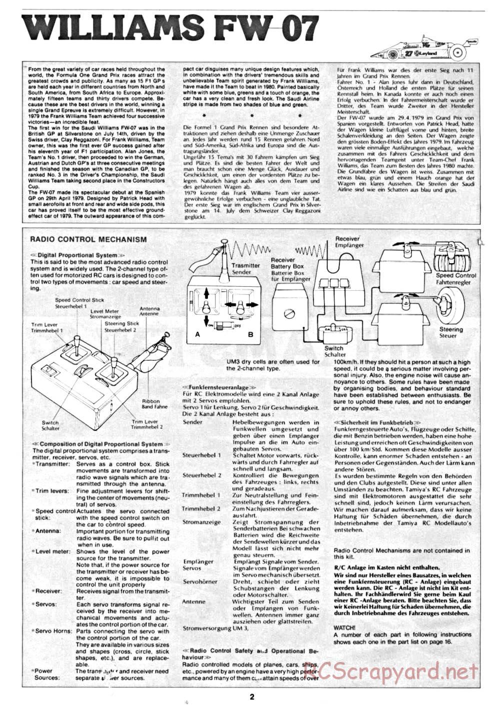 Tamiya - Williams FW-07 (CS) - 58019 - Manual - Page 2