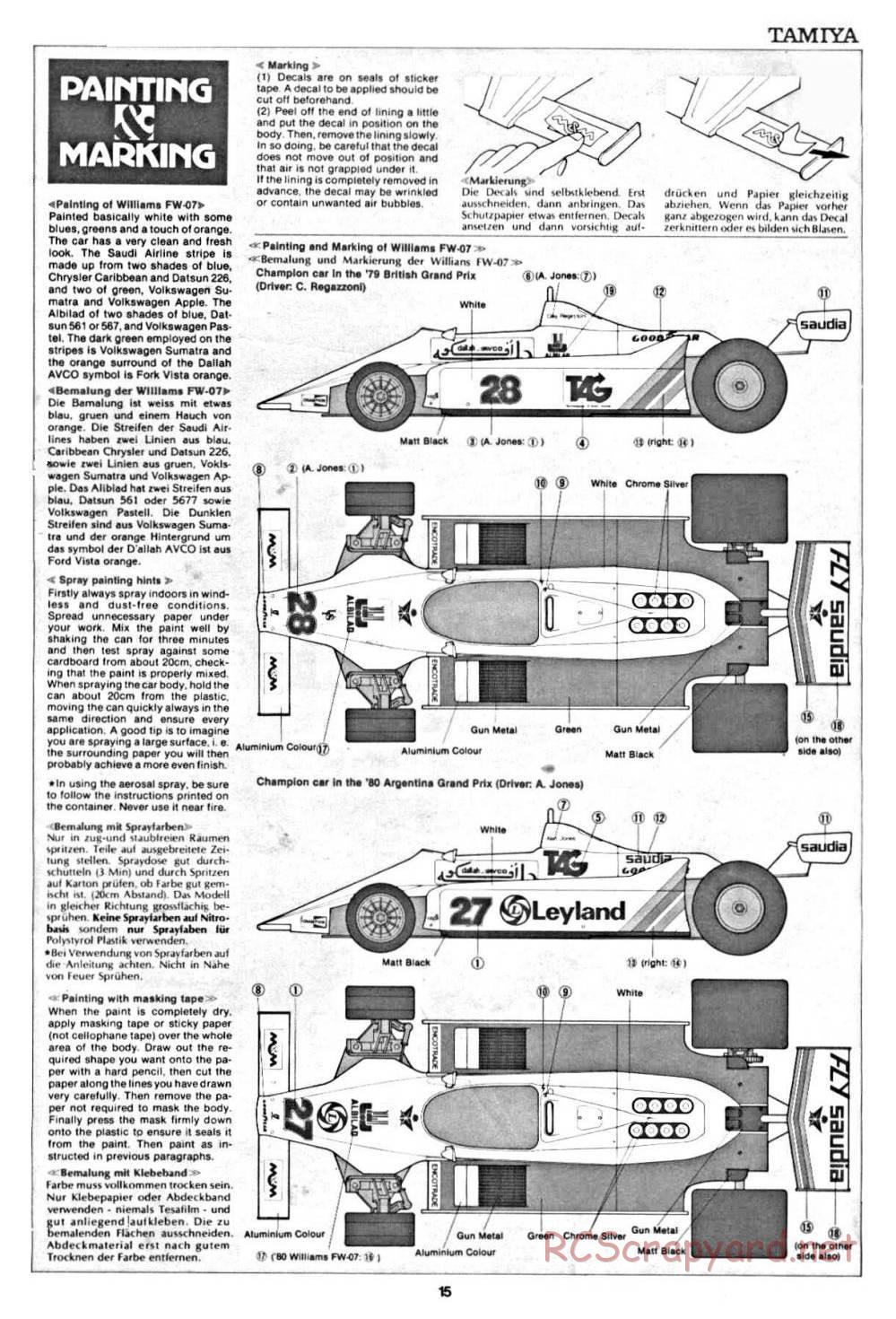 Tamiya - Williams FW-07 (CS) - 58019 - Manual - Page 15