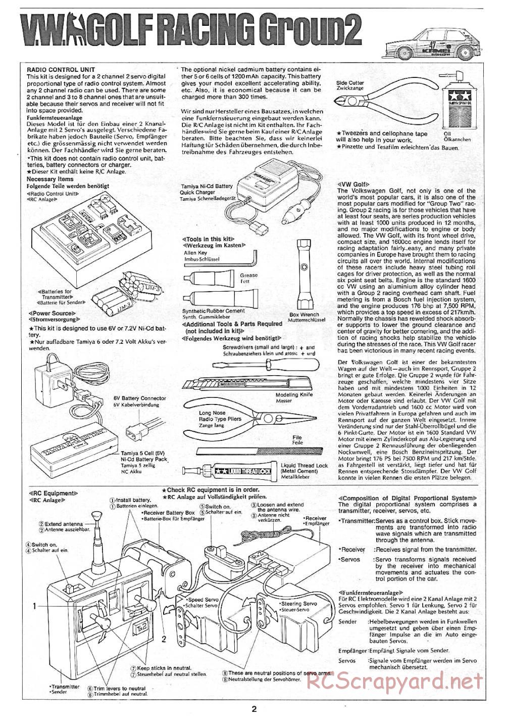 Tamiya - VW Golf Racing Group 2 (CS) - 58025 - Manual - Page 2