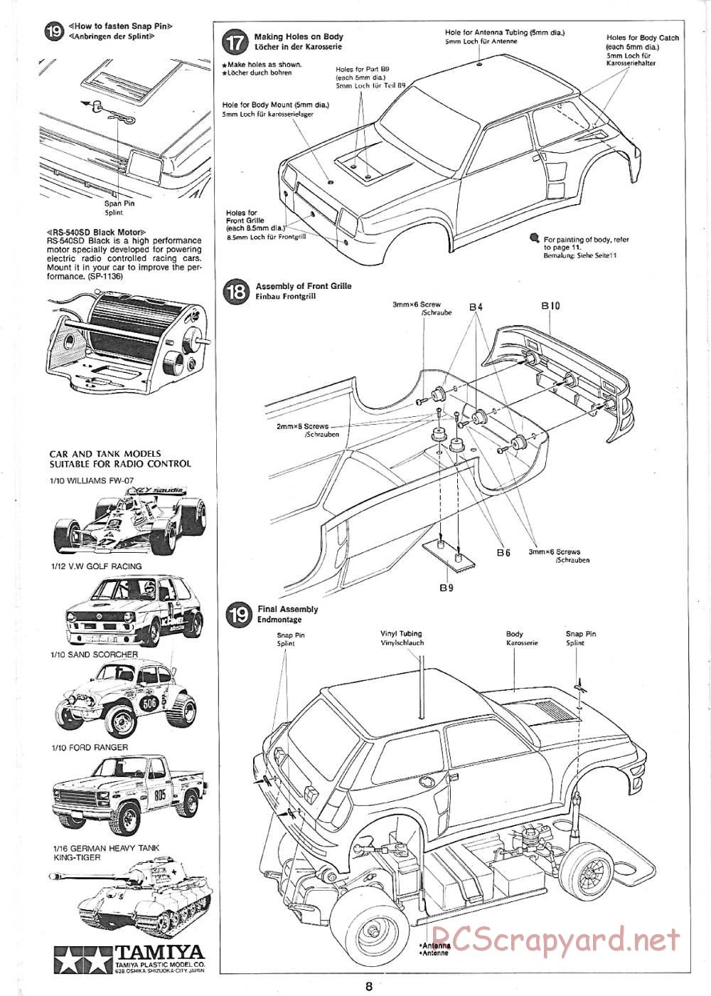 Tamiya - Renault 5 Turbo (CS) - 58026 - Manual - Page 8