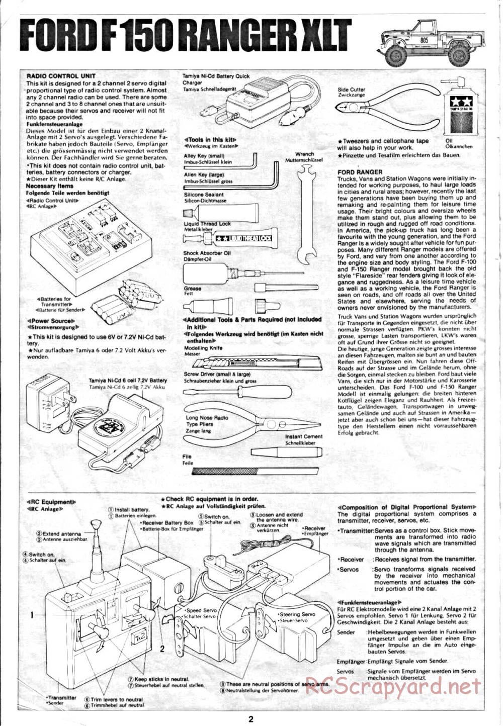 Tamiya - Ford F-150 Ranger XLT - 58027 - Manual - Page 2