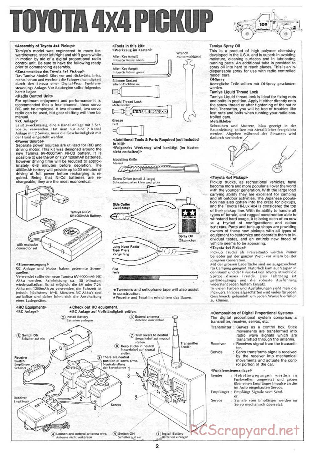 Tamiya - Toyota 4x4 Pick-Up - 58028 - Manual - Page 2