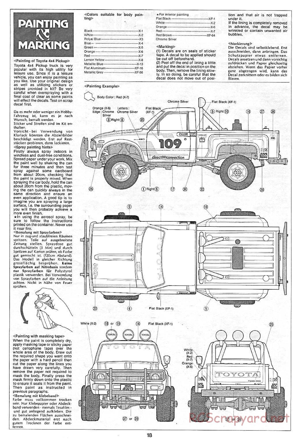 Tamiya - Toyota 4x4 Pick-Up - 58028 - Manual - Page 18