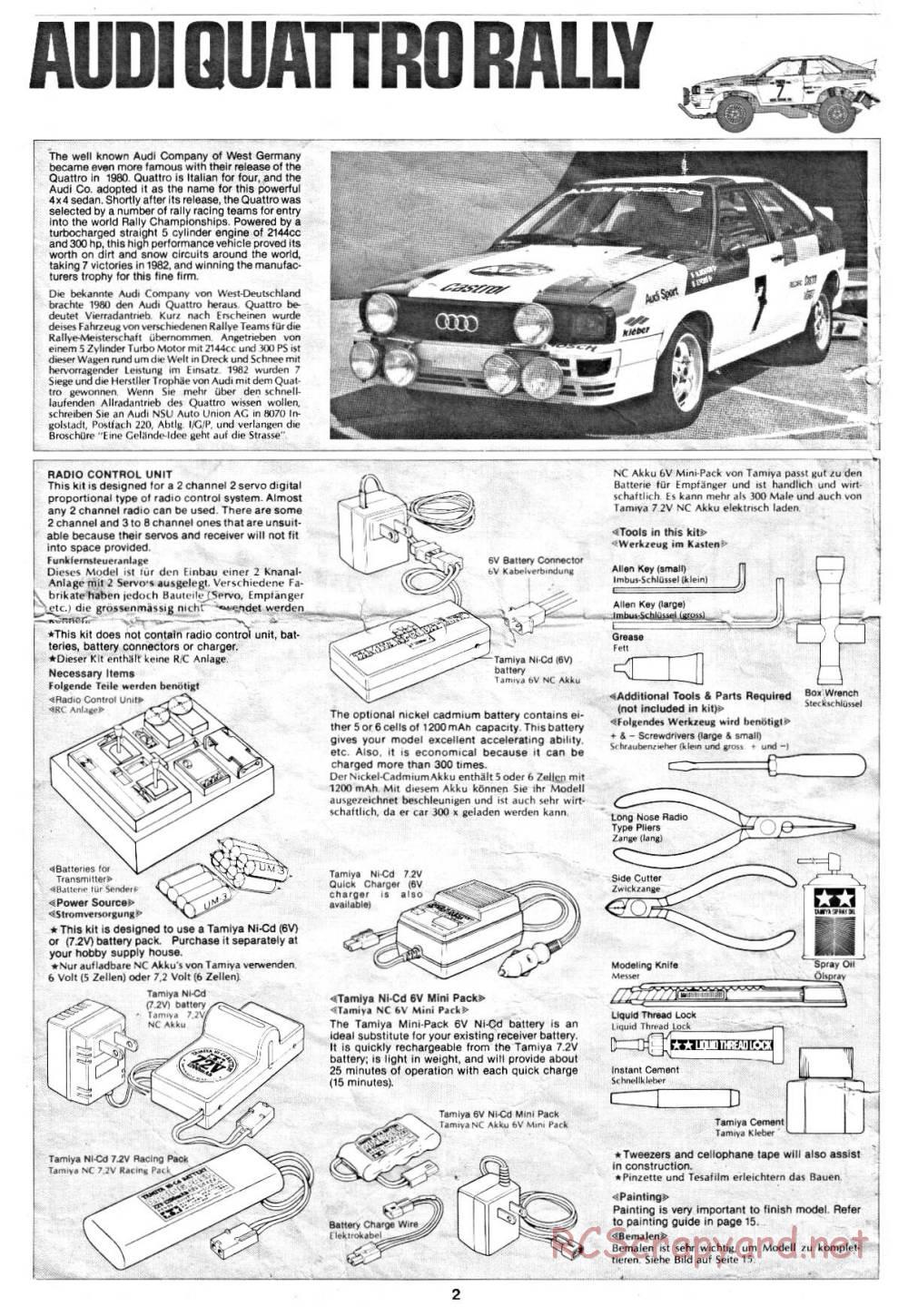 Tamiya - Audi Quattro Rally - 58036 - Manual - Page 2