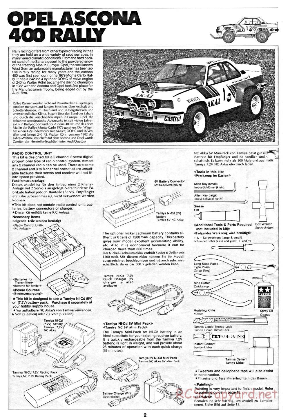 Tamiya - Opel Ascona 400 Rally - 58037 - Manual - Page 2