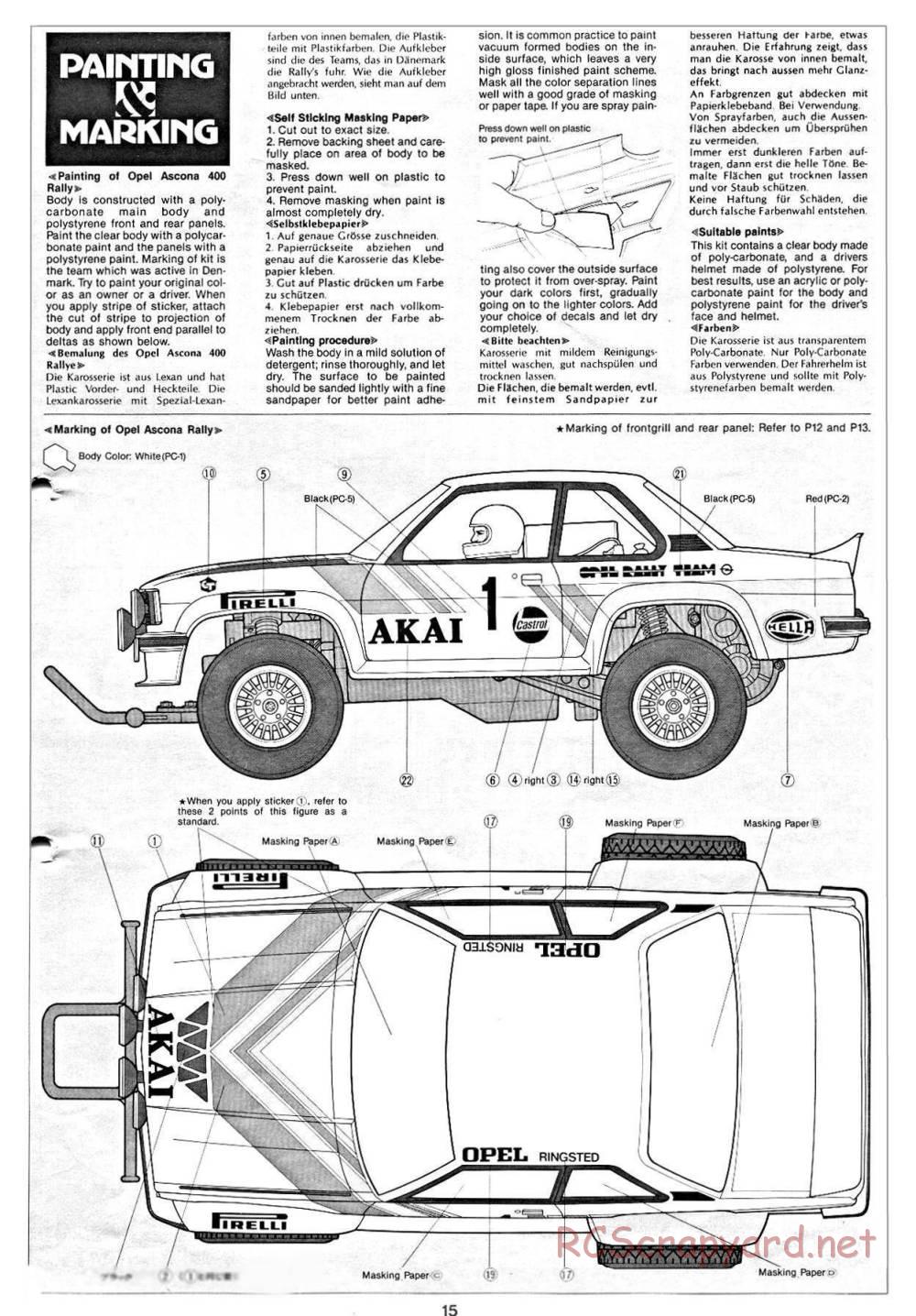 Tamiya - Opel Ascona 400 Rally - 58037 - Manual - Page 15