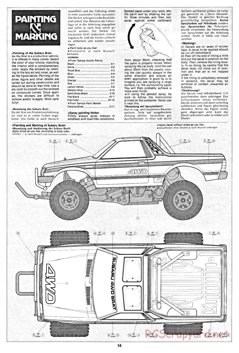 Tamiya - Subaru Brat - 58038 - Manual - Page 14