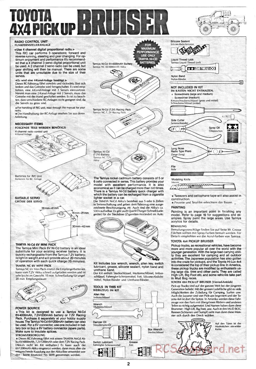 Tamiya - Toyota 4x4 Pick-Up Bruiser - 58048 - Manual - Page 2