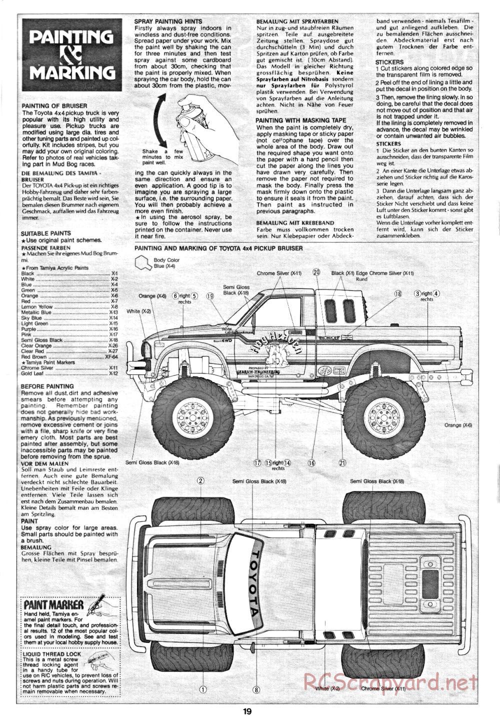 Tamiya - Toyota 4x4 Pick-Up Bruiser - 58048 - Manual - Page 19